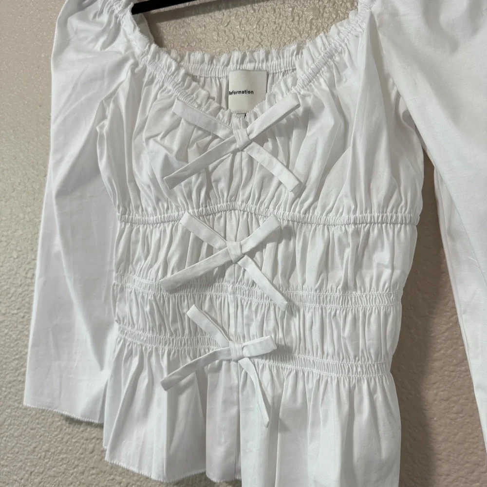 NWOT Reformation Lauryn Top White Cotton Cottagecore Milkmaid Coachella Top 6 - Picture 4 of 6